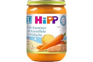 HiPP Früh-Karotten mit Kartoffeln und Wildlachs (6 x 190g), Menü ab 5. Monat, mit Omega-3, aus nachhaltigem Fischfang