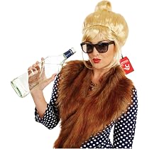 Fabulous Lady Kostüm-Set – Rote Katzenaugen-Brille, Aufblasbare Champagnerflasche, Perlenkette, Lippenstift & Fake-Zigaretten – Für Britische Mottopartys