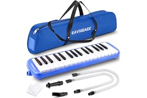 Eavnbaek 32 Tasten Melodica Instrument, Sopran Melodica Air Piano Keyboard Pianica mit 2 weichen langen Röhren, 2 kurzen Mundstücken und Tragetasche (Blau)