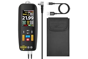 MAXRIENY BSIDE Misuratore di spessore ad ultrasuoni Gamma 1-300mm Tester di spessore ad ultrasuoni ricaricabile 7,1 cm LCD a colori Spessore dei metalli con sonda per materiali metallici Acciaio Argento
