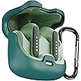 Sounce Earphone Case Cover Compatible for Boult Audio Z40, Soft Silicone Skin Case Cover Shock-Absorbing Protective Case with Keychain [Front LED Visible] (Green)
