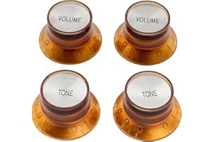 Musiclily Pro Metric Size Guitar Reflector Knobs Top Hat Bell 2 Volume 2 Tone Knobs Set for Epiphone Les Paul SG Electric Guitar, Amber with Silver Top