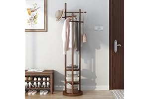 KungFuWood Appendiabiti Indipendente, Appendiabiti da Terra Legno Albero Con 3 Aste per Appendere, Robusto e Facile da Montare Appendiabiti da Terra, Adatto per Camere da Letto (Marrone Noce)