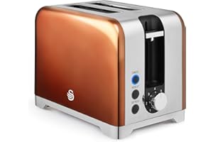 Swan ST19031COP Solace 2 Slice Toaster, Premium Stainless Steel with a High Gloss Finish, 7 Browning Levels, Defrost, Reheat and Cancel Functions, Non-Slip Feet, Self-Centring Function, 930W, Copper