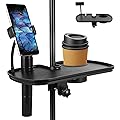 INOOMP Plateau pour Pied de Micro Porte-gobelet Intégré Noir, Support Multifonction pour Cartes Son et Médiators, Étagère Utilitaire Compacte Studio et Enregistrement