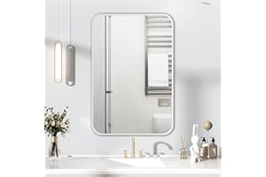 HIGHBATH White Frame Mirror 60 x 80 cm, Large Bathroom Wall Mirror, Rectangular Bathroom Wall Mounted Mirrors Hanging Horizontal/Vertical