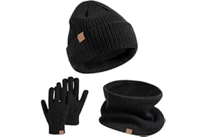 SSKHE 3 PCS Kids Winter Hat Scarf Gloves Set Warm Thermal Knitted Beanie Cap Snood Neck Warmer Touchscreen Mitten Soft Fleece Lining Elastic for Children Aged 5-12 Outdoor Sports