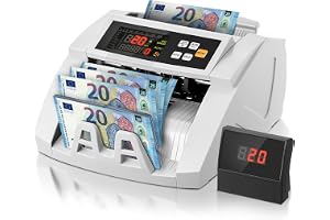 FOHERE Pengaräknare, professionell sedelräknare med UV/MG/IR/DD förfalskningsdetektering, 1 100 sedlar/minut, LCD-skärm, värd
