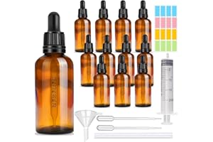 CafullCon 12 Stück Pipettenflasche 30ml, Wiederverwendbar Anti-UV Flasche mit Pipette, Braunglasflasche mit Trichter Spritze Katheter Tropfer Aufkleber, Apothekerflasche für Ätherische Öle Parfümöle