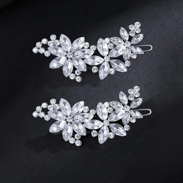 2 Stück Strass-Haarspangen Silber – Blumenform, Edelstahl Mit Strasssteinen, Für Hochzeit, Party & Alltag