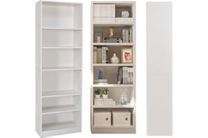 Absolute Deal Limited 6 Tier Tall Wooden Book Shelf with Adjustable Shelves – Narrow Freestanding Storage Unit for Living Room, Bedroom, Home Office, Compact Display Unit (60 x 29 x 180 cm)