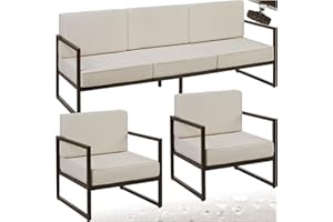 TecTake® Salon de Jardin Exterieur Canapé 3 Places Banquette & 2 Fauteuil de Jardin Coussins épais Inclus Cadre en Acier laqué époxy Mobilier Canape Exterieur Balcon Terrasse Veranda Maison
