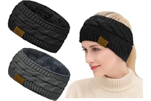 ‎YSENSE BEAU Winter Schleifen Stirnband Damen Gestrickt Warmes Stirnbänder Ohrenwärmer Kopfband Haarband Verdicken für Frauen Mädchen, Elastische Häkelarbeit Thermo Stirnband (Reines Schwarz, reines Grau)