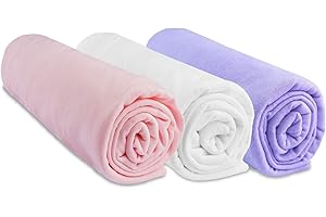 Lot de 3 Draps Housse 40x80 cm Extensible pour 40x90 Couffin Berceau Nacelle 40 x 80 | 100% Coton | Rose Blanc Parme | Sommeil sain | Marque Easy Dort | Certifié Label Oeko Tex | Fabriqué en Europe
