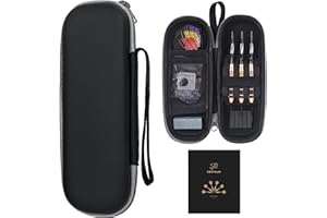 centaur EVA Darts Case,Darts Carrying Case for Steel Tip or Soft Tip Darts, Holds 3 Darts and Extra Accessories,Built-in Storage Tubes and Pockets for Flights, Tips, Shafts ect（Black Grey）