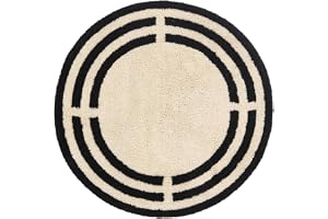 RugVista Chateau Badrumsmatta, Rund, Ø 90 cm, Natural/Svart | Moderna, Medellång lugg, Maskintvätt, Oeko-Tex 100, Halkfri, Ba