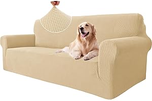 Ystyle Elasticas Funda Sofa 3 Plazas, Fundas de Sofa Ajustables con Reposabrazos, Gruesa Funda Sofá Anti Gatos Perros y Mascotas, Moderna Cubre Sofa Antimanchas Lavable, Beige Amarillo