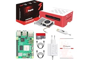 iRasptek Raspberry Pi 5 Kit de démarrage 8Go - Édition OS-Bookworm de 64Go préinstallée (boîtier Rouge et Blanc)