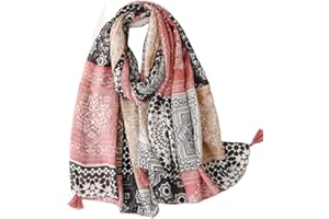 KAVINGKALY Boho écharpe pour Femmes Motif de Fleurs Imprimée Florale Légère Mode écharpes à Franges Enveloppes Châle