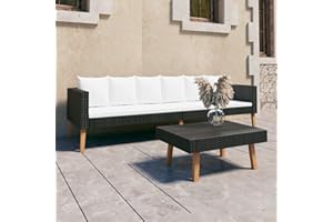 Faroom Conjunto Jardín en Ratán con Cojines 2 Piezas, Sofas Jardin Exterior, Conjunto Terraza Resistente a la Intemperie, Muebles Jardín Exterior, Fundas Extraíbles - Negro