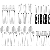 OTTO KONING Cubiertos Acero Inoxidable Plateado 36 Piezas 6 Personas | Silver Cutlery for Six People Steak Knives with Black