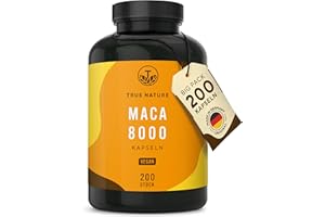 ‎TRUE NATURE Maca Kapseln Gold 20:1 hochdosiert - 8000 mg PRO Kapsel (200 Stück) Premium Maca Extrakt - Vegan, Deutsche Produktion - TRUE NATURE®