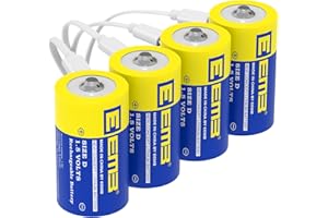 EEMB Batterie D da 1,5 V Batterie D ricaricabili 5550mWh Batterie ricaricabili a celle D al litio Cavo di ricarica USB tipo C Batteria di ricambio LR20 per torcia elettrica - Confezione da 4 pezzi