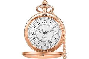 Tiong Classic Retro Smooth Steel Quartz Pocket Watch - Vintage Pocket Watches for Men & Women Arabic Numerals White Dial with Chain for Birthday Graduation