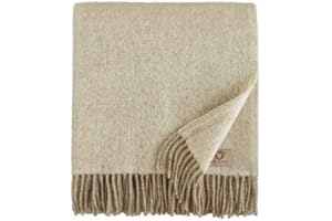 LINEN & COTTON Pościel i bawełna ciepły i miękki koc Columbus - 100% czysta wełna nowozelandzka, naturalny beż, biały (140 x 200 cm) wełniany pled jagnięcy, narzuta na łóżko, narzuta na sofę