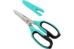 C.JET TOOL 8" Sharp Stainless Kitchen Scissors Meat Vegetables Herbs Food Cutting Shear Heavy Duty Cooking Scissors with Soft Grip Utility Multi-Purpose Carton Opening Tip Blade (Turquoise)