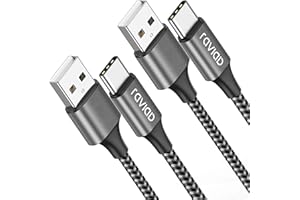 RAVIAD Cavo USB Tipo C [2Pezzi, 3m] Nylon Cavo USB C di Ricarica Rapida e Trasferimento Dati per iPhone 17 16 15 Pro Max, Samsung Galaxy S24/S23/S22/S21/S10/ S9/A40/A50/A70, OnePlus, Realme- Grigio