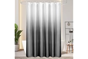 AooHome Duschvorhang 180X200cm Textil, Grau Duschvorhänge 120g/m² Farbverlauf Badvorhang Wasserdicht Waschbar Antischimmel mit 12 Duschvorhangringen(Weiß nach Schwarz)