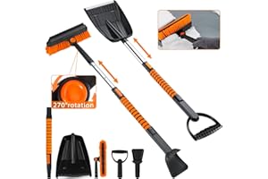 HZMJDHZM 5 en 1 Grattoir à Glace, Brosse à Neige Gratte Glace et Givre Voiture Détachable Rétractable, Brosse à Neige Rotative à 270° avec Poignée en Mousse, pour Voitures, Camions, SUV (A)
