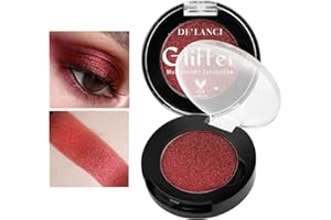 Afflano Single Red Eyeshadow Palette Shimmery, Ultra Pigmented Red Glitter Eyeshadow, Sparkly Duo Chrome Dark Red Makeup Eye Shadow Powder, Multi-Dimensional Eyes Look Goth Christmas Makeup