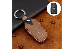 ontto Etui na kluczyki samochodowe ze skóry bydlęcej do Toyota Camry CH-R Prius RAV4 86 Corolla Yaris Land Cruiser Prado, etui na klucze z brelokiem na klucze, ochrona etui, pilot zdalnego sterowania, 3 przyciski, kolor brązowy
