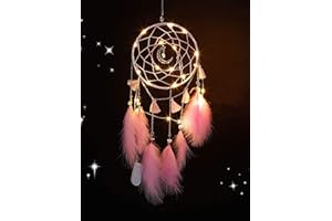 ‎NICE DREAM Nice Dream Traumfänger mit LED Licht, Handgemachte Dreamcatcher mit Federn, Maiden Zimmer Schlafzimmer Romantische Dekoration, für Wandbehang Wohnkultur Ornamente Handwerk Rosa