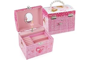 TAOPU Dome Shaped Musical Jewelry box with pearl handle and Music Box with Dancing Ballerina Girl Jewel Storage Case for girls