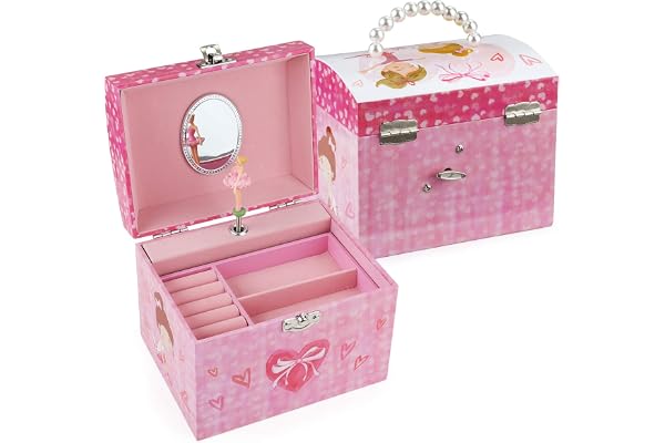 TAOPU Boîte à Bijoux Musicale en Forme de Dôme avec Poignée en Perle et Boîte à Musique avec Ballerine Dansante pour Fille