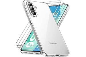 caslord Coque pour Samsung Galaxy A56 5G avec 3 Verre Trempé, Anti-Jaune Étui de Protection Antichoc Anti-Rayures, Transparente TPU Silicone Bumper Case pour Galaxy A56, Transparent