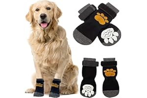 FSTTRE Antirutschsocken Hunde Anti-Rutsch Socken 2 Paar Indoor Outdoor Hundesocken Pfotenschutz mit Verstellbaren Riemen Hundeschuhe für Hartholzböden Und Teppich Schutz Und Traktion Kontrolle Socken M