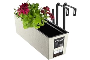 ‎KADAX KADAX Blumenkasten aus Kunststoff, 18,5x56 cm, Pflanzkasten mit Einsatz, wetterfester Balkonkasten, rechteckiger Blumentopf, Blumenkübel Outdoor (Mit Halterungen, Ritzmuster, Creme)