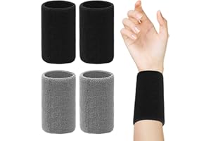 DHSBGWSX Lot de 2 paires de bracelets de sport, bandeaux anti-transpiration pour le poignet, protège-poignets, bracelets de poignet (noir, gris froid)
