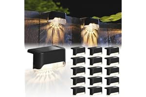 JACKYLED 16 Pack Solar Fence Lights – Waterproof LED Solar Step Lights Outdoor, Deck Decorative Lighting for Stairs, Fences, Railings, Yards, and Pathways(Black)