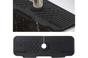 Veki Alfombrilla de Silicona para Grifo, Protector Salpicaduras de Fregadero, Bandeja de Recogida de Goteo, Tapete Absorbente para Fregadero para Proteger Encimera de Cocina y Baño (43 cm, Negro)
