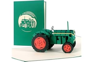 DIESE-KLAPPKARTEN Biglietto di auguri di compleanno con trattore, per ragazzi, buono viaggio per agriturismo o fattoria, amanti del giardino, contadini, bambini, 3D pop up, T18