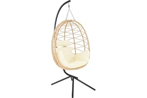 ARREDITALY Poltrona Sospesa Oscillante Per Giardino Terrazzo Sedia Relax A Uovo Pensile Dondolo Esterno Nido In Polyrattan Cuscino Poliestere Imbottito Struttura Acciaio Design Moderno 198 x 110 x 95 cm Beige