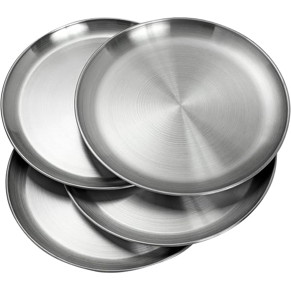 Lot De 4 Assiettes Inox 20cm - Plats De Service Robustes - Camping, Cuisine, Extérieur
