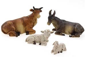 ‎ELLUG ELLUG Krippenfiguren Tiere 4er Set Ochse, Esel, Schaf, Lamm als Ersatzfiguren Tierfiguren Krippenzubehör Weihnachtskrippe max. H.: 7,5cm / max. L.: 10cm