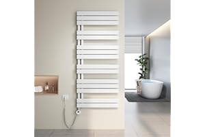 Heilmetz Toallero electrico baño 1385x600mm 800W, radiador toallero electrico con termostato Elemento Calefactor y función de Temporizador（Blanco）