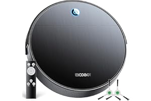 EICOBOT Robot Aspirapolvere, Forte Aspirazione,Silenzioso Ultrasottile Aspirapolvere Robot,120 Minuti,Senza Grovigli,Ideale per Peli di Animali,Moquette e Pavimento Duro,Carbonio Nero
